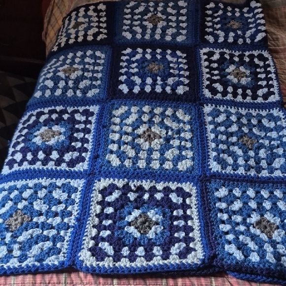 Other - Handmade Lap Afghan Blues And Gray 50" X 36" New And Never Used Comfy Warm Gift